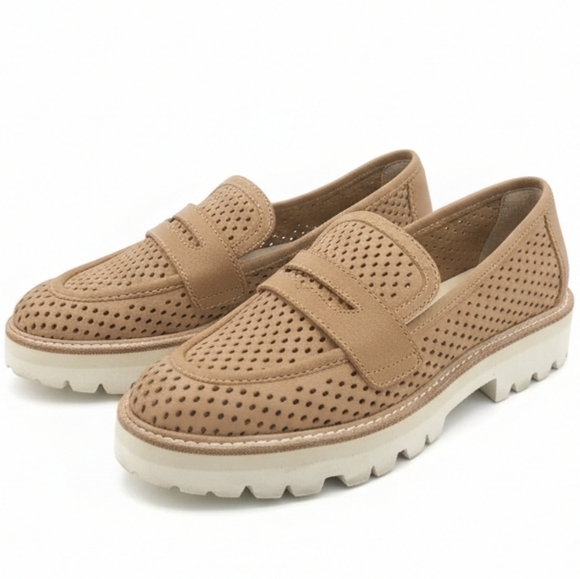 Dolce Vita Shoes - Dolce Vita Tan Perforated Platform Penny Loafers Lug Sole 7.5